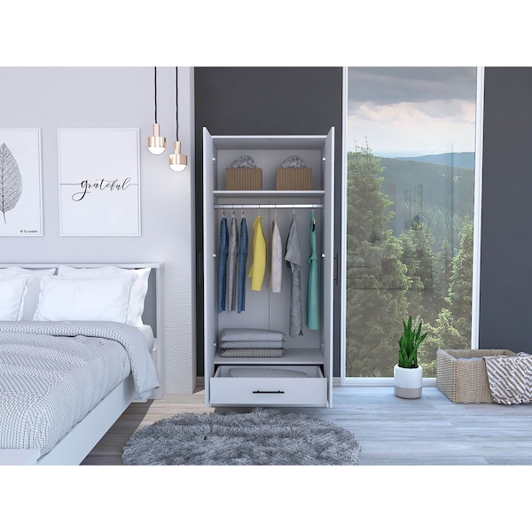Tuhome Ambery 180 Armoire, Two Shelves, Double Door, Metal Rod, One Drawer, White CLB5947 - main